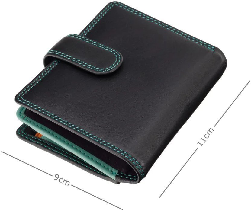 Компактний жіночий гаманець із натуральної шкіри чорного кольору із зеленим рядком Visconti 69266