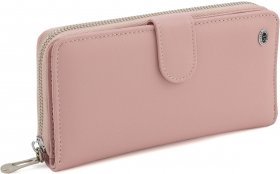 Довгий жіночий гаманець світло-рожевого кольору з зернистою шкіри ST Leather (15344)