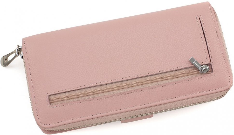 Довгий жіночий гаманець світло-рожевого кольору з зернистою шкіри ST Leather (15344)