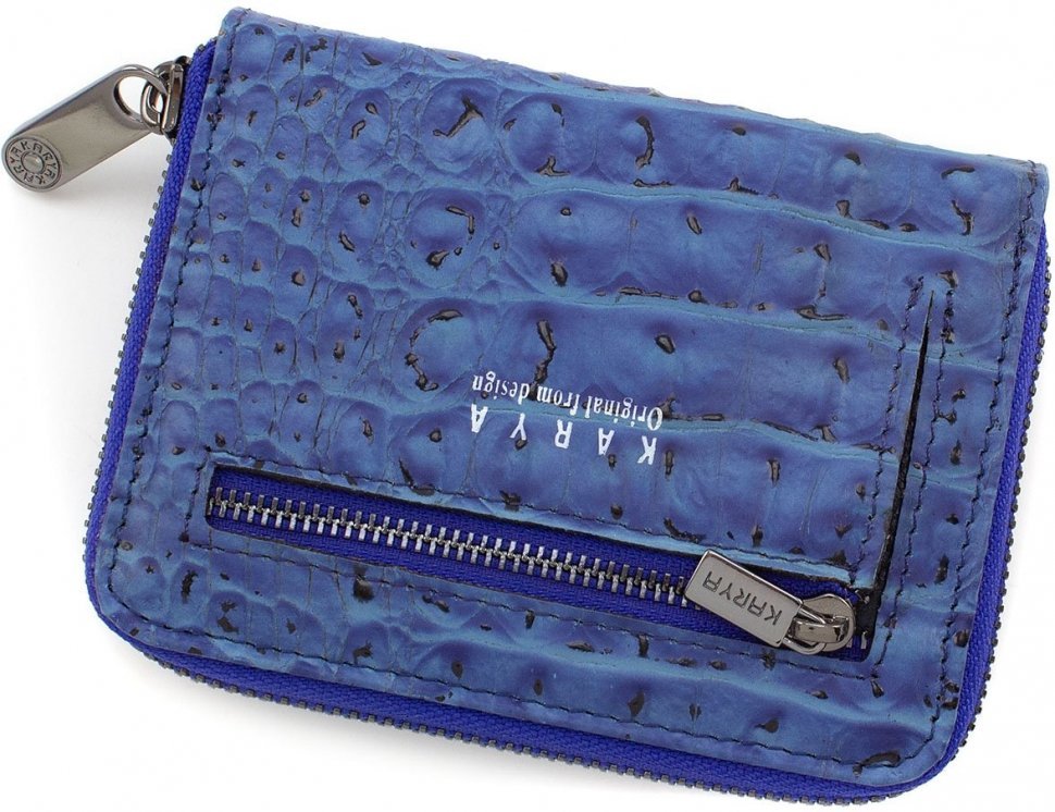 Синій жіночий гаманець з натуральної шкіри з фактурою під крокодила KARYA (15493)