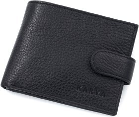 Компактне чоловіче портмоне із фактурної шкіри чорного кольору з монетницею KARYA 69766