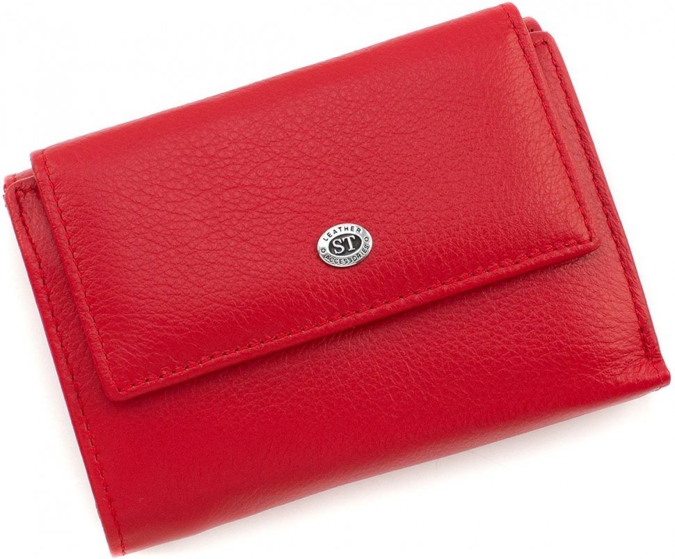 Червоний шкіряний жіночий гаманець з двома відділами на кнопках ST Leather (15602)