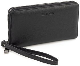 Большой мужской кожаный клатч с раскрытием на 180 градусов и с ремешком для руки Marco Coverna 90867 черного цвета