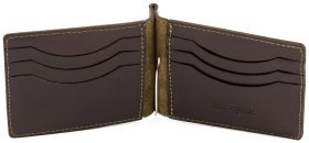 Коричневый зажим для купюр с зеленой строчкой ST Leather (16826)