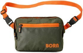 Вместительная сумка на пояс (бананка) из кордура цвета хаки с оранжевым Born 111467