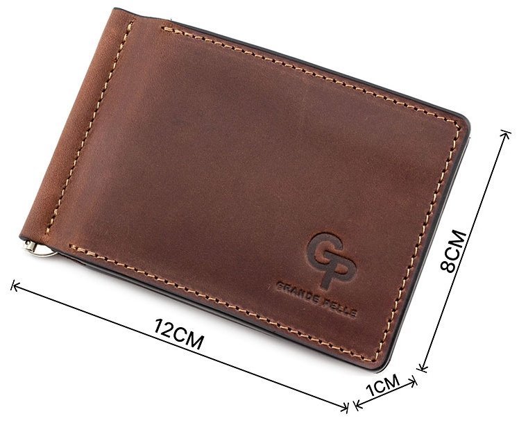 Коричневый зажим для денег из матовой кожи Grande Pelle (13121) modnotak фото №3