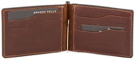 Коричневый зажим для денег из матовой кожи Grande Pelle (13121)