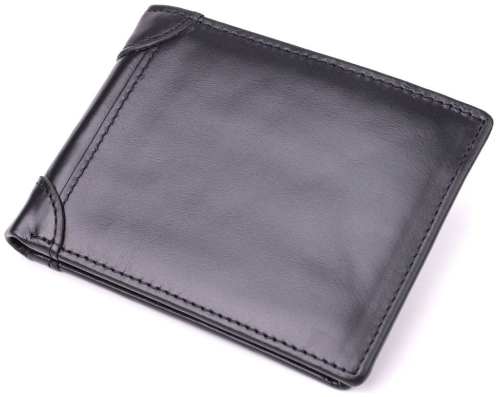 Мужское портмоне из натуральной кожи черного цвета без застежки Vintage Style 91467 фото №1 Мужское портмоне из натуральной кожи черного цвета без застежки Vintage Style 91467 modnotak фото №1