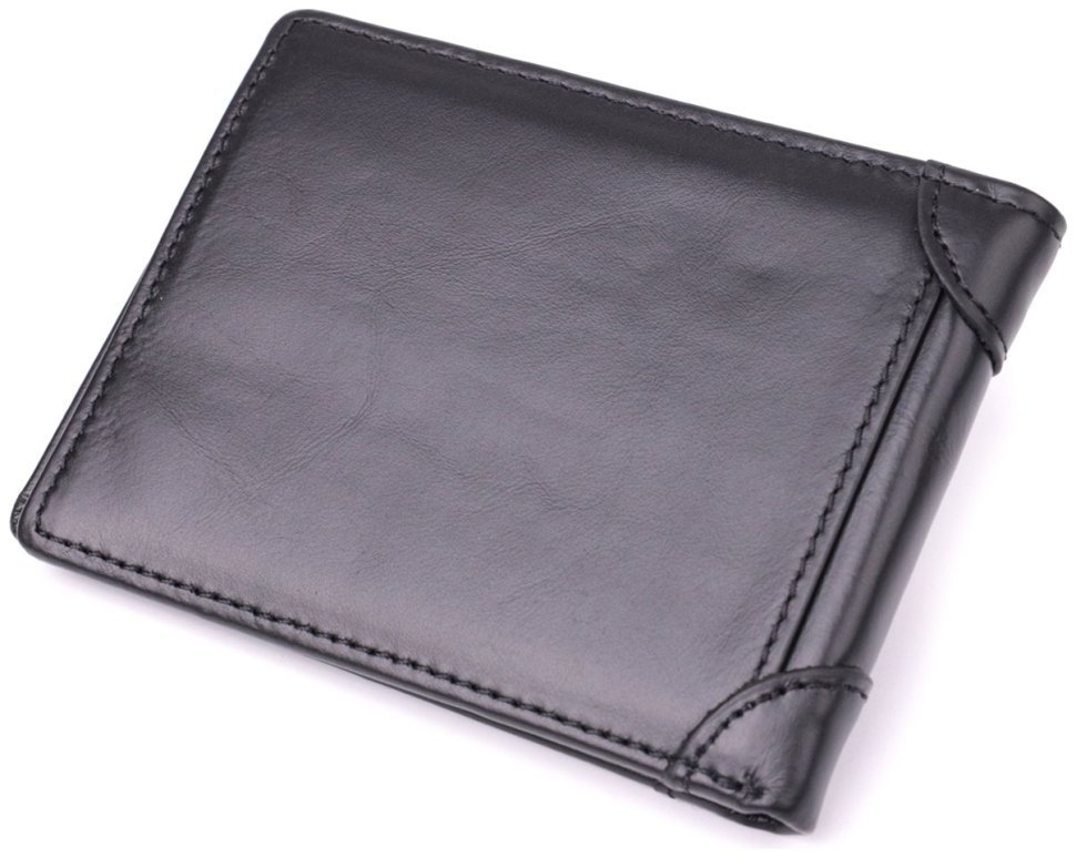 Мужское портмоне из натуральной кожи черного цвета без застежки Vintage Style 91467 фото №2 Мужское портмоне из натуральной кожи черного цвета без застежки Vintage Style 91467 modnotak фото №2