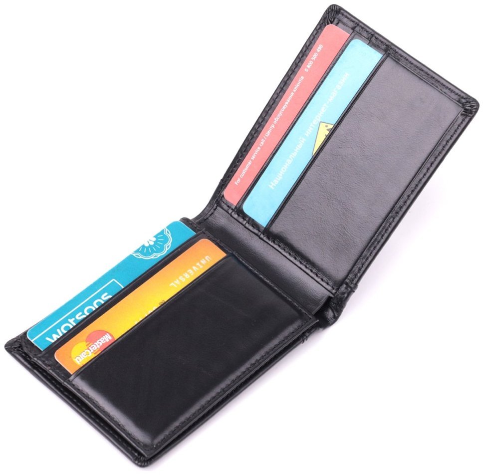 Мужское портмоне из натуральной кожи черного цвета без застежки Vintage Style 91467 фото №5 Мужское портмоне из натуральной кожи черного цвета без застежки Vintage Style 91467 modnotak фото №5