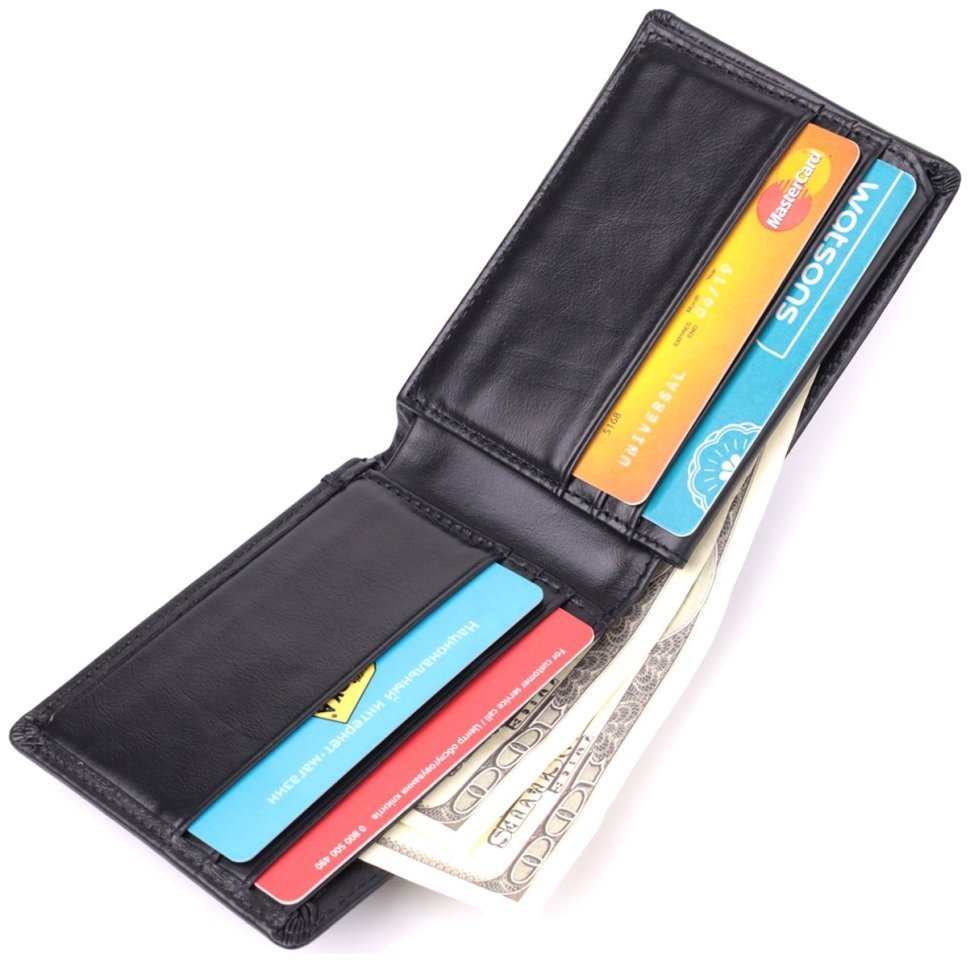 Мужское портмоне из натуральной кожи черного цвета без застежки Vintage Style 91467 фото №7 Мужское портмоне из натуральной кожи черного цвета без застежки Vintage Style 91467 modnotak фото №7