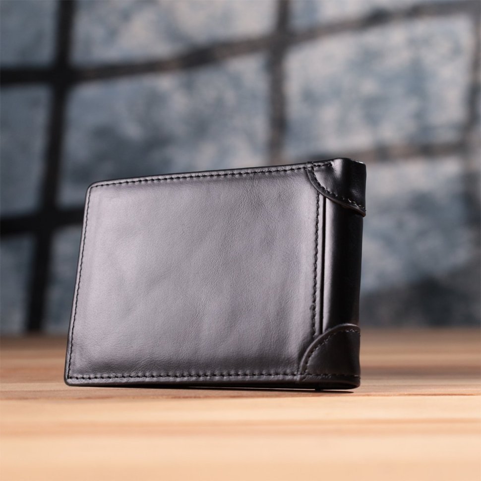 Мужское портмоне из натуральной кожи черного цвета без застежки Vintage Style 91467 фото №9 Мужское портмоне из натуральной кожи черного цвета без застежки Vintage Style 91467 modnotak фото №9