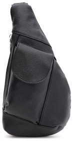 Чоловічий шкіряний слінг-рюкзак чорного кольору через плече Keizer 71667