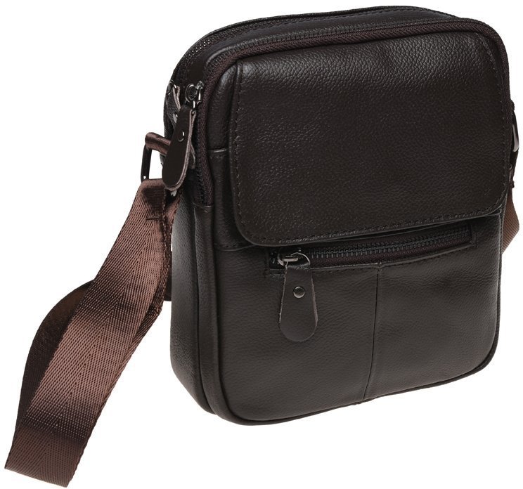 Миниатюрная мужская сумка с плечевым ремнем из коричневой кожи Borsa Leather (15660)