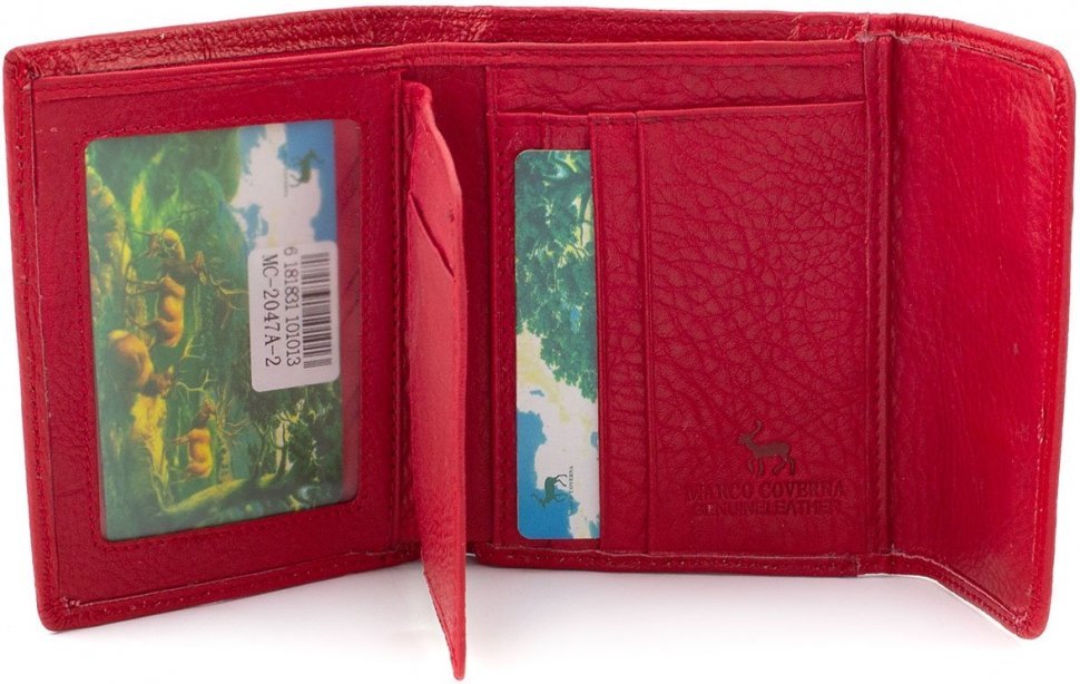 Маленький жіночий шкіряний гаманець червоного кольору під картки Marco Coverna (17137)