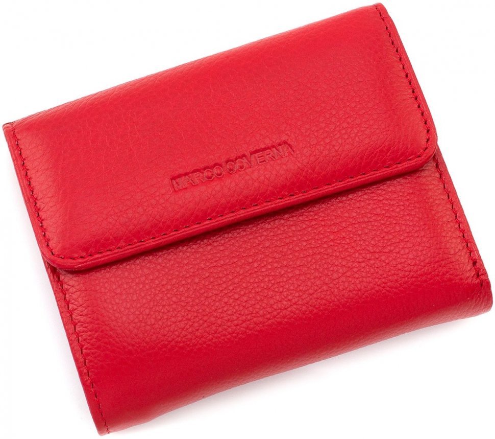 Маленький жіночий шкіряний гаманець червоного кольору під картки Marco Coverna (17137)