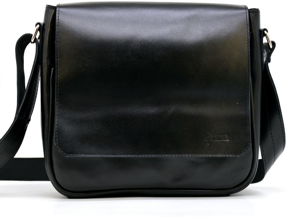 Чоловіча шкіряна сумка-месенджер через плече у чорному кольорі TARWA (19812)