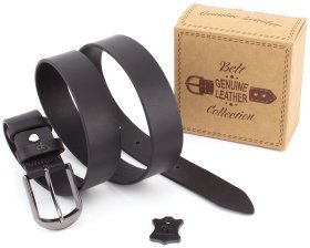 Черный мужской ремень для брюк из натуральной кожи Grande Pelle (31222)