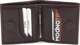 Компактное мужское портмоне-зажим из зернистой кожи темно-коричневого цвета KARYA (21768)