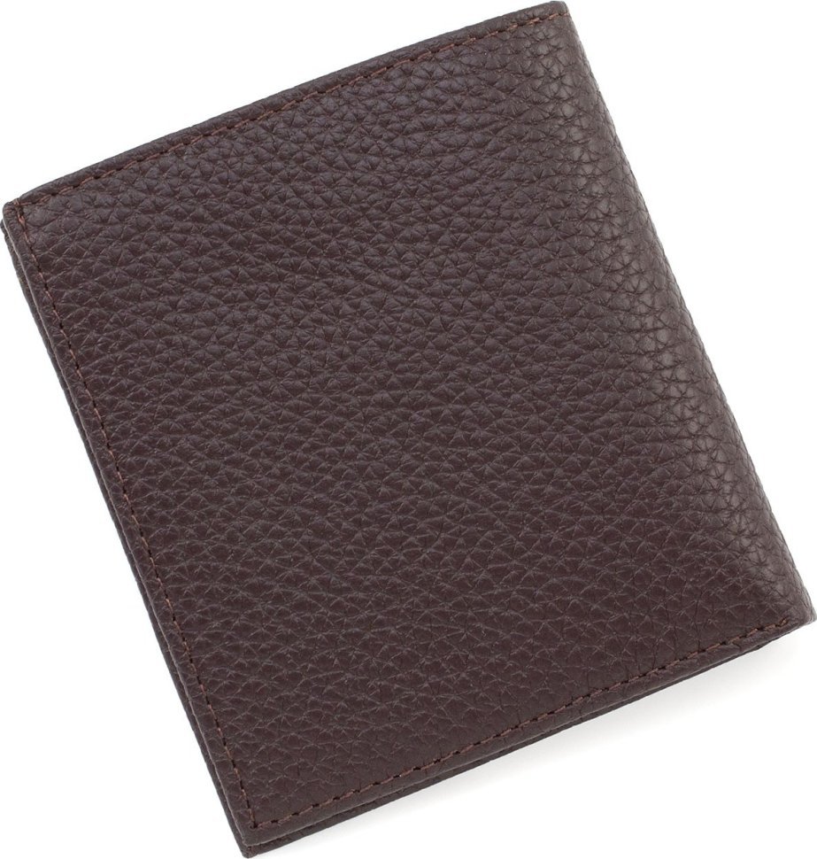 Компактное мужское портмоне-зажим из зернистой кожи темно-коричневого цвета KARYA (21768)