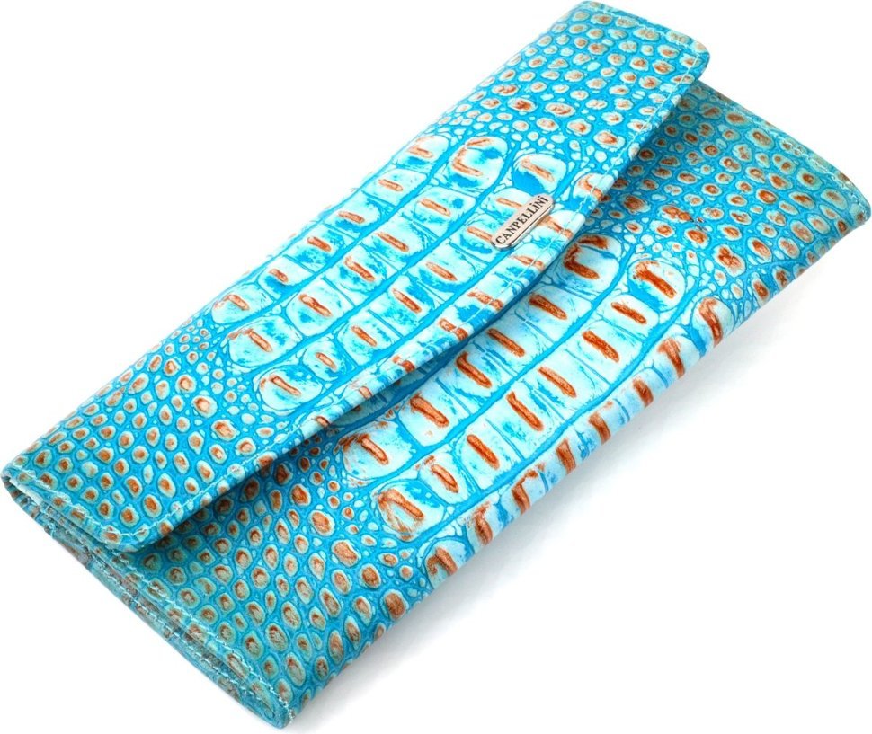 Блакитний жіночий гаманець із натуральної шкіри з тисненням під крокодила CANPELLINI (2421703)