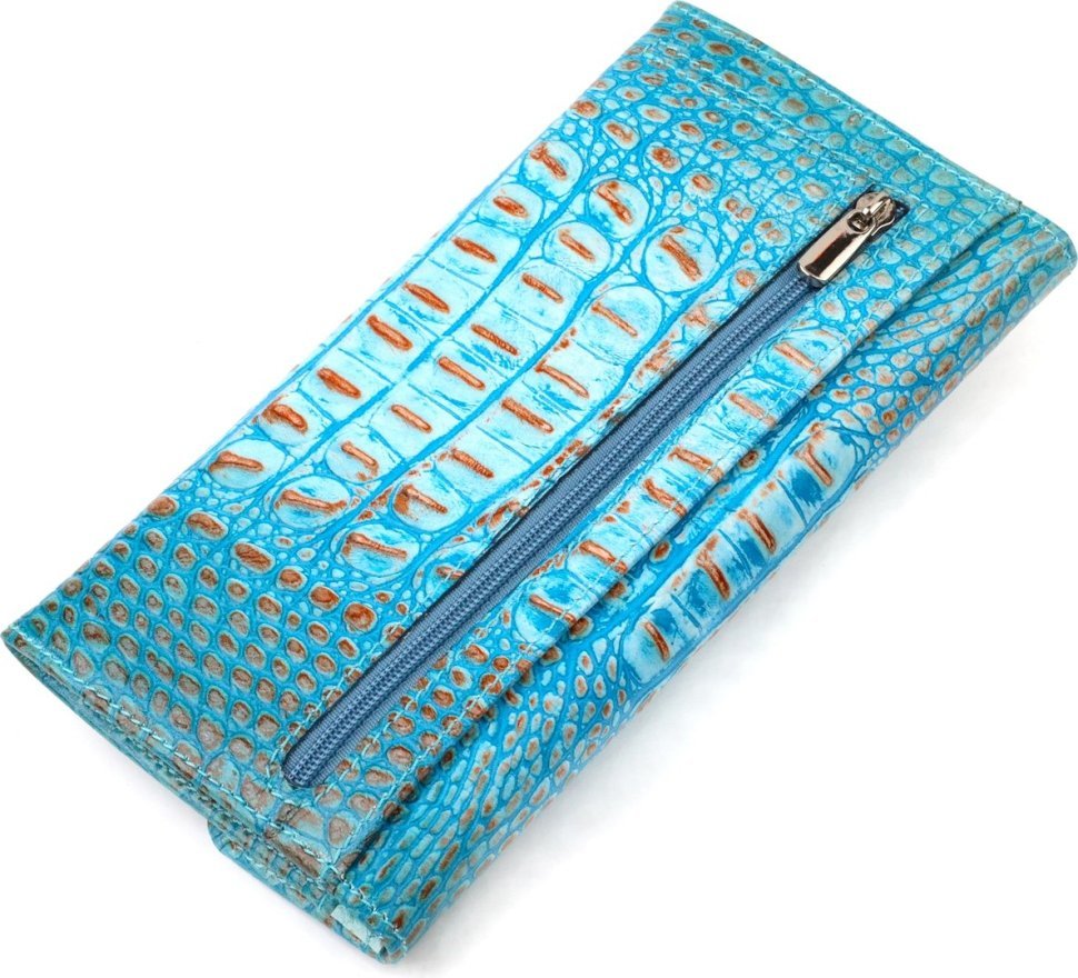 Голубой женский кошелек из натуральной кожи с тиснением под крокодила CANPELLINI (2421703)