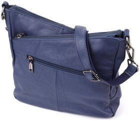 Містка жіноча сумка на 2 відділення з фактурної шкіри Vintage 103167 синього кольору