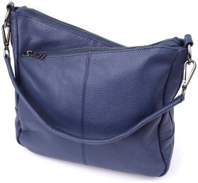 Містка жіноча сумка на 2 відділення з фактурної шкіри Vintage 103167 синього кольору