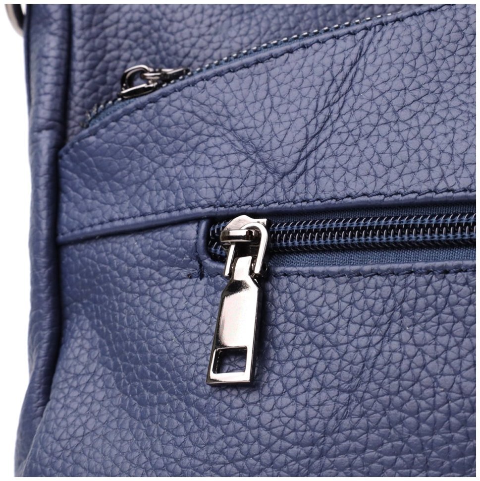 Вместительная женская сумка на 2 отделения из фактурной кожи Vintage 103167 синего цвета modnotak фото №5