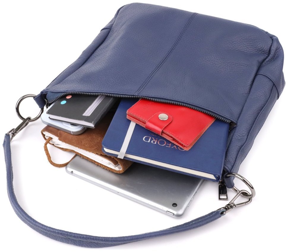 Вместительная женская сумка на 2 отделения из фактурной кожи Vintage 103167 синего цвета modnotak фото №9