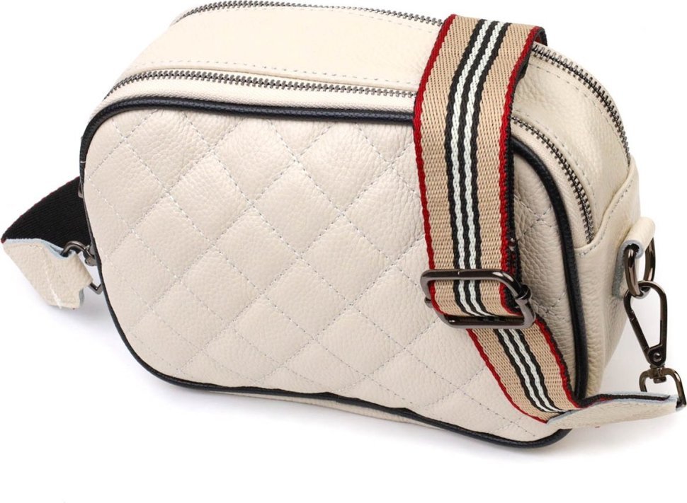 Женская белая сумка-кроссбоди из натуральной кожи на две молнии Vintage (2422117)