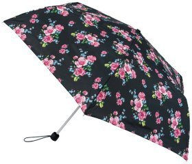 Женский зонт Fulton L553 Superslim-2 Regal Rose (механика, складной, черный с цветочным принтом) 93967