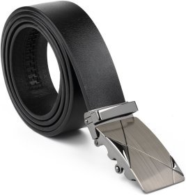 Стильный брючный мужской ремень из натуральной кожи черного цвета с пряжкой-автомат Vintage 2420252