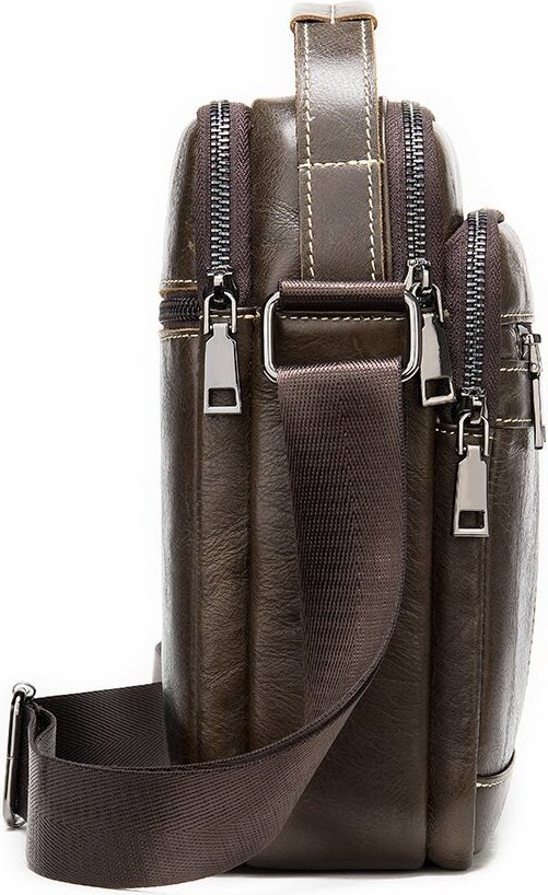 Кожаная средняя мужская сумка-барсетка коричневого цвета на два отделения Vintage (20341)