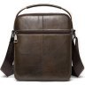 Кожаная средняя мужская сумка-барсетка коричневого цвета на два отделения Vintage (20341) - 8