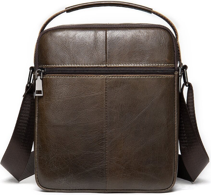 Шкіряна середня чоловіча сумка-барсетка коричневого кольору на два відділення Vintage (20341)
