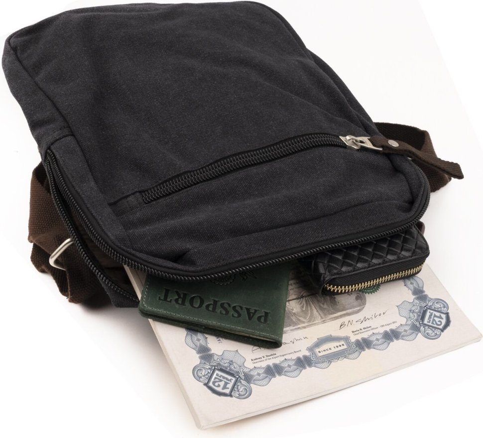 Чорна барсетка вертикального типу з текстилю Vintage (20079) modnotak фото №4