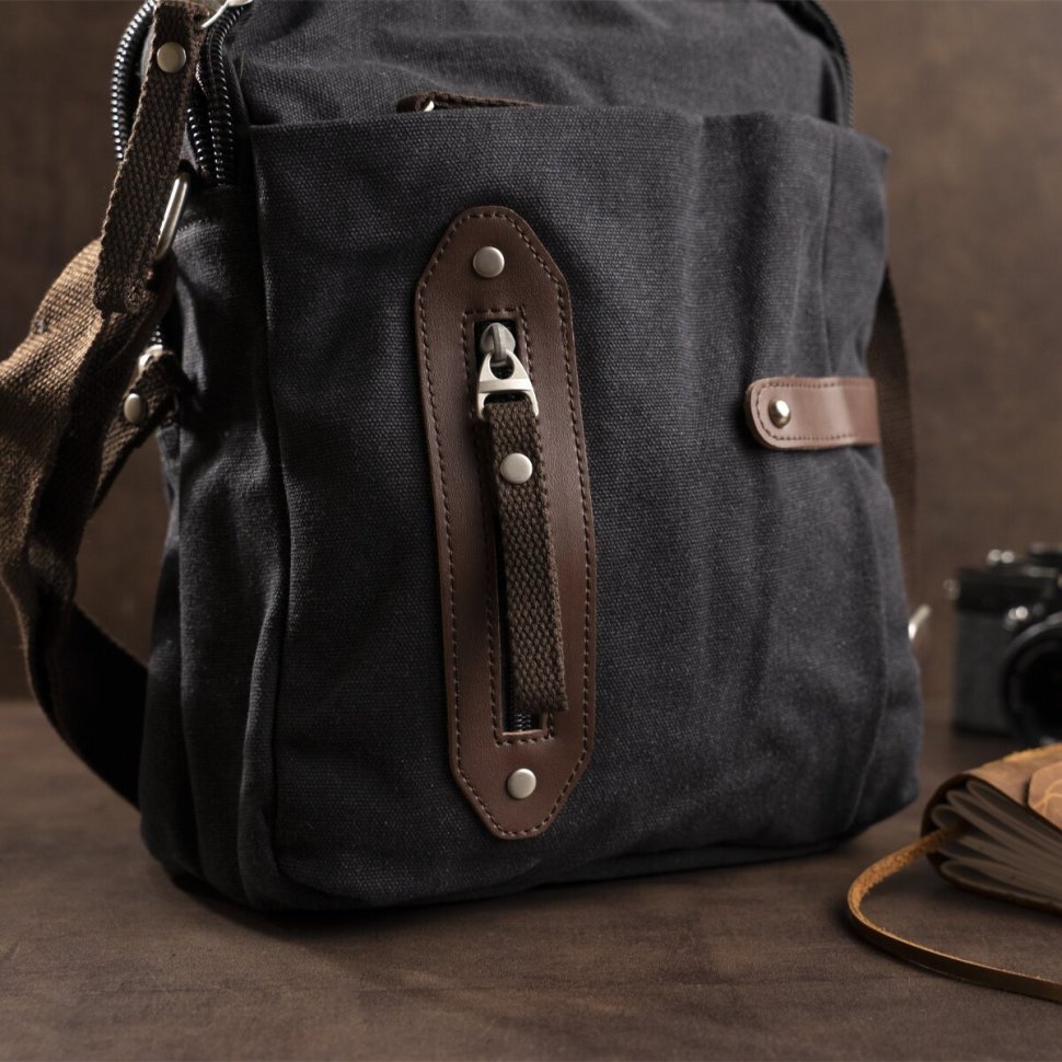 Чорна барсетка вертикального типу з текстилю Vintage (20079) modnotak фото №7