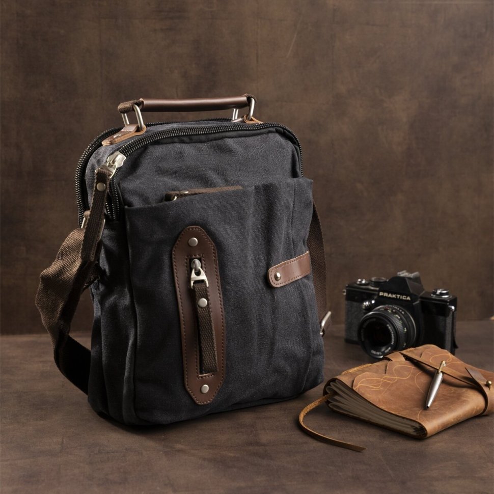 Чорна барсетка вертикального типу з текстилю Vintage (20079) modnotak фото №8