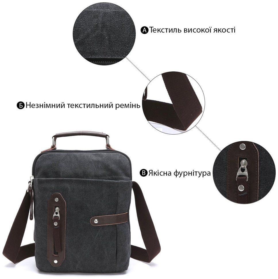 Чорна барсетка вертикального типу з текстилю Vintage (20079) modnotak фото №11