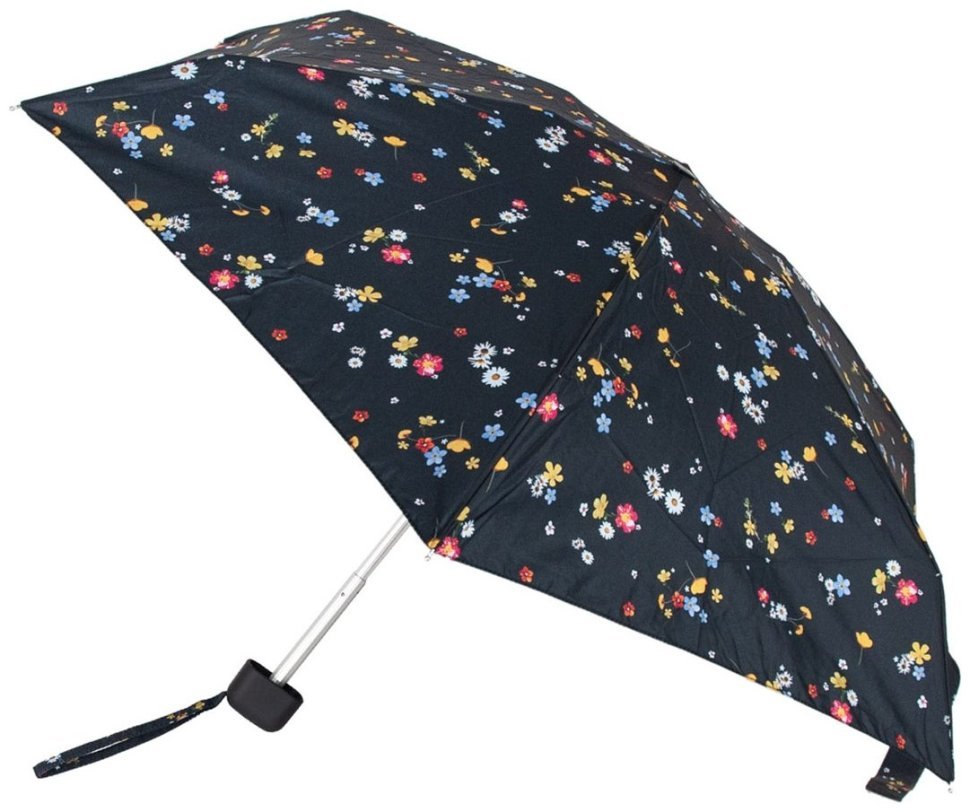 Женский складной зонт Fulton L501-041604 Tiny-2 Buttercup Sprig (Компактный, черный с рисунком веточки лютика, механика) 94367 modnotak фото №1