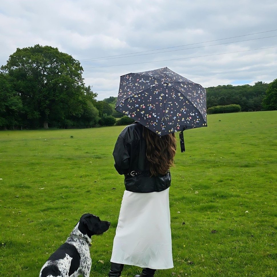 Женский складной зонт Fulton L501-041604 Tiny-2 Buttercup Sprig (Компактный, черный с рисунком веточки лютика, механика) 94367 modnotak фото №5