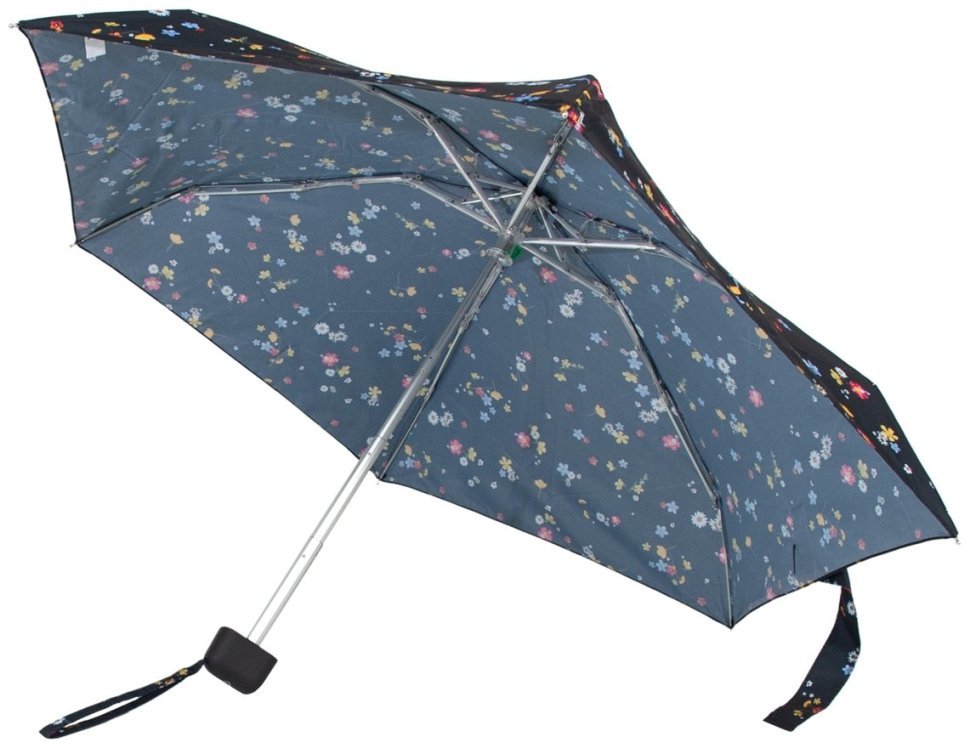 Женский складной зонт Fulton L501-041604 Tiny-2 Buttercup Sprig (Компактный, черный с рисунком веточки лютика, механика) 94367 modnotak фото №8
