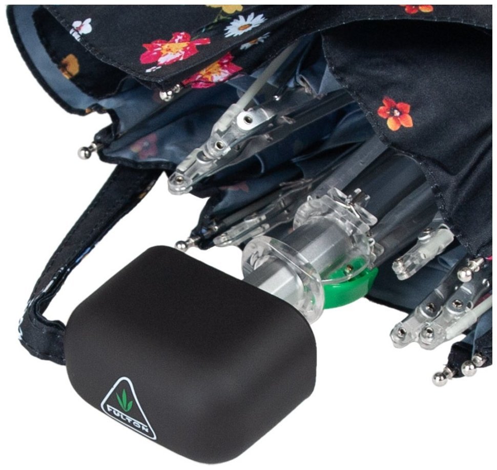 Женский складной зонт Fulton L501-041604 Tiny-2 Buttercup Sprig (Компактный, черный с рисунком веточки лютика, механика) 94367 modnotak фото №10