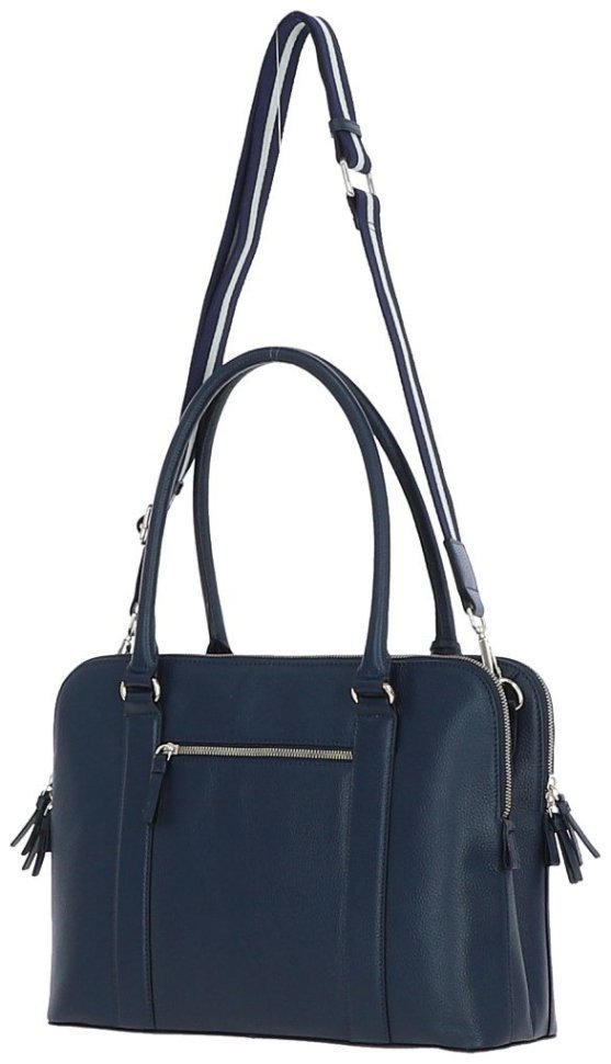 Сумка женская кожаная с длинными ручками и плечевым ремнем Ashwood 94467 синяя modnotak фото №3