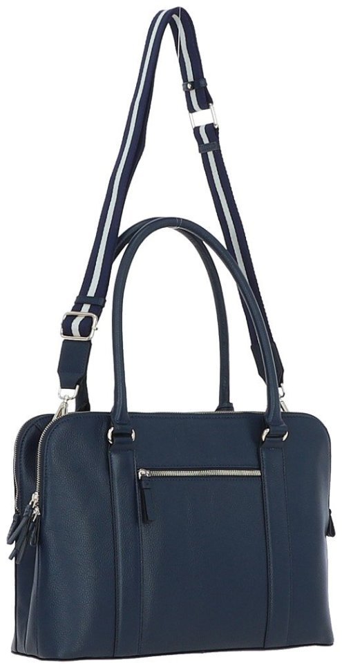 Сумка женская кожаная с длинными ручками и плечевым ремнем Ashwood 94467 синяя modnotak фото №5