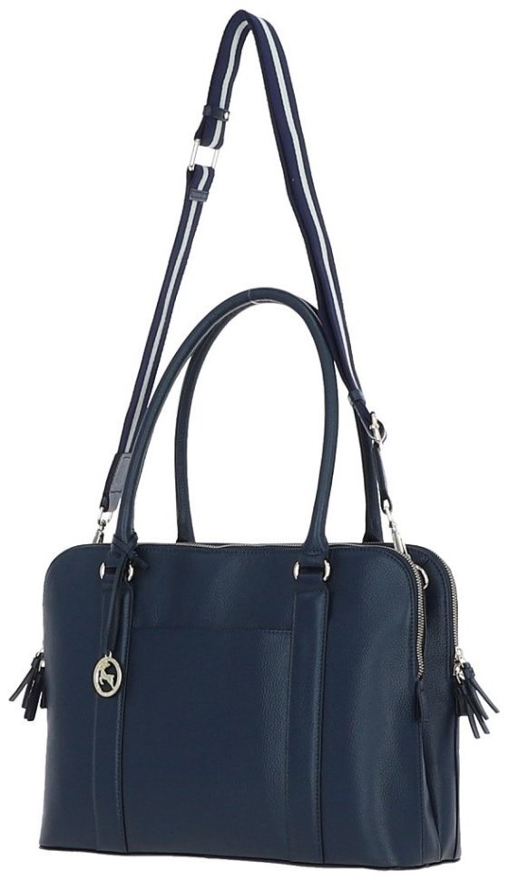 Сумка женская кожаная с длинными ручками и плечевым ремнем Ashwood 94467 синяя modnotak фото №6