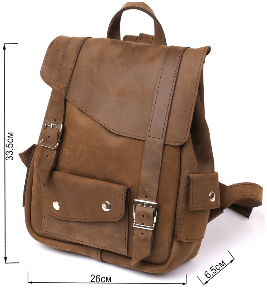 Коричневий рюкзак із вінтажної шкіри крейзі хорс із клапаном SHVIGEL (13948) modnotak фото №11