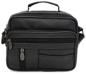 Вместительная мужская сумка барсетка из натуральной кожи флотар с ручкой для носки Borsa Leather 94667 чёрного цвета