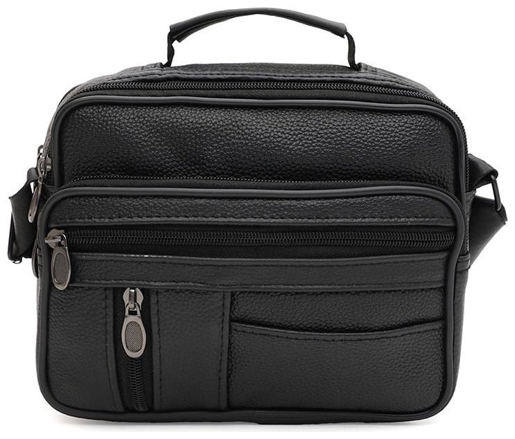 Вместительная мужская сумка барсетка из натуральной кожи флотар с ручкой для носки Borsa Leather 94667 чёрного цвета modnotak фото №1
